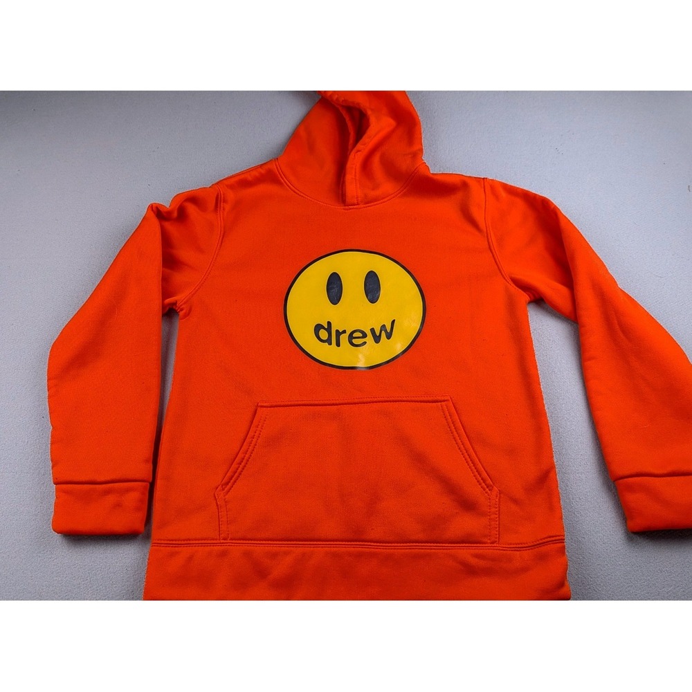 Drew House Mascot Hoodie Orange Yellow Smiley Face Logo Fleece Sweatshirt M